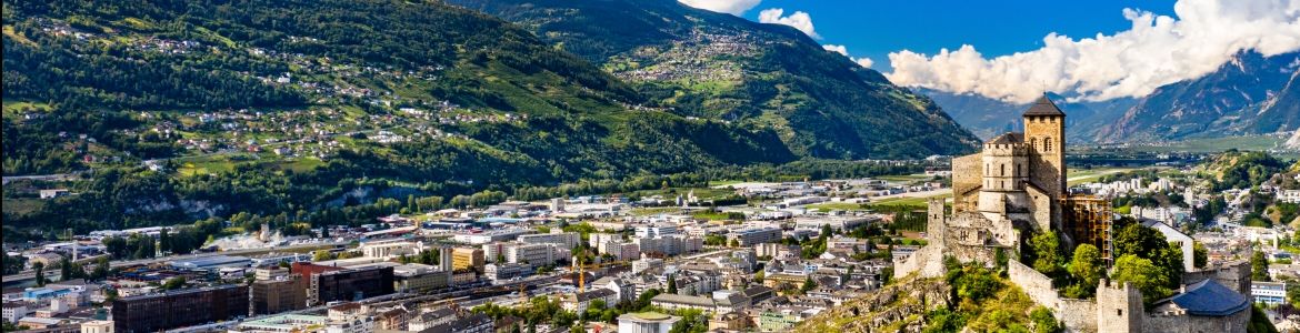 Aerial view of the Valere Basilica in Sion