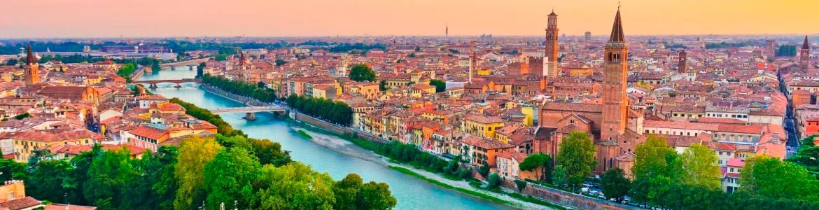 Panoramic view of the River Adige in Verona at sunset