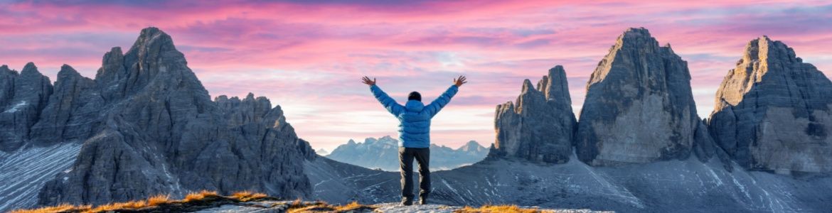 Man hiking on the three peaks of Lavaredo