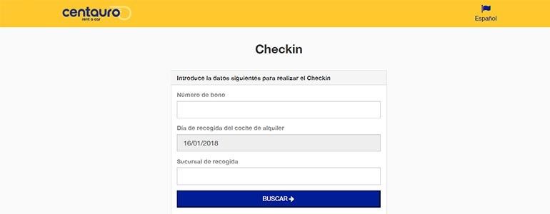 Check-in de pré-registo da Centauro Rent a Car